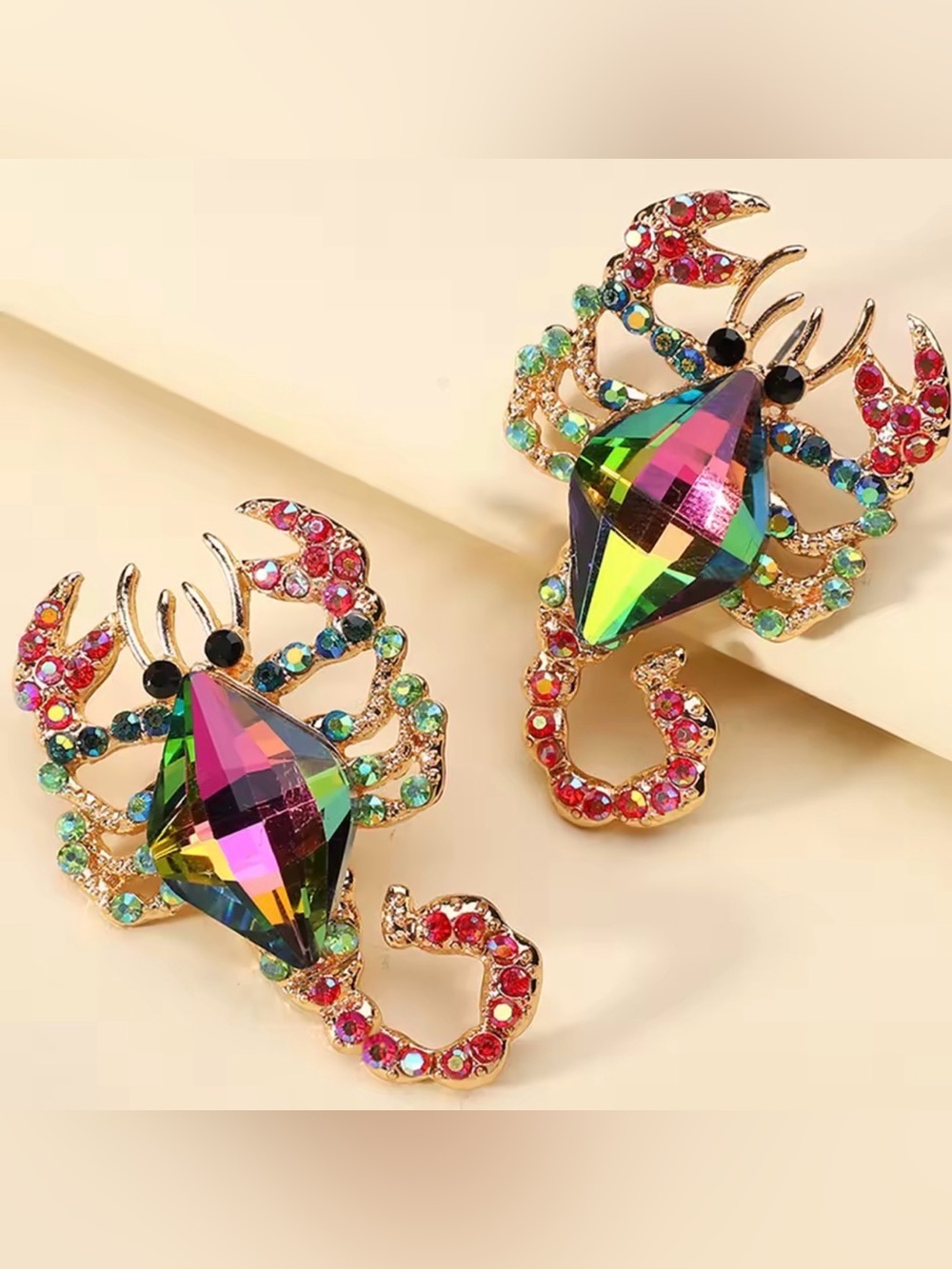 Sparkling Crystal Scorpion Stud Earrings | Colorful Rhinestone Statement Jewelry - Picture 3 of 6